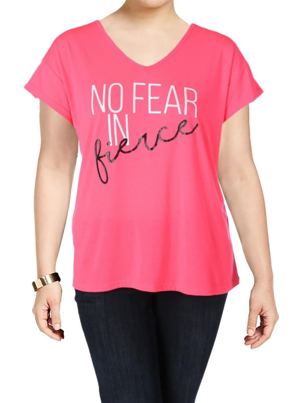 Material Girl Womens Plus No Fear In Fierce Graphic Strappy Back T-Shirt